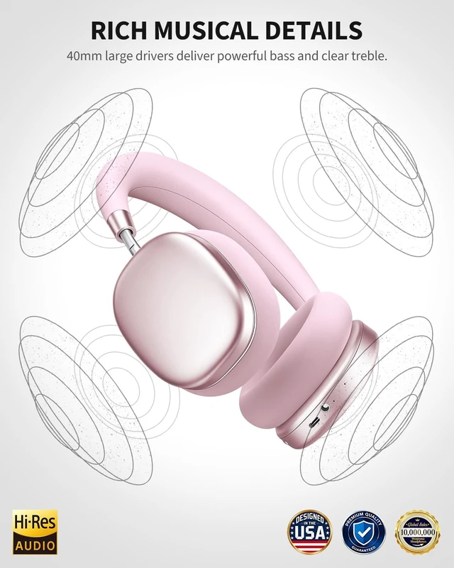 Alt view image 5 of 5 - Wentronic YG01 Wireless Over-Ear Headphones, Active Noise Cancelling, Up to 58H Battery Life, Bluetooth 5.3, Great for Travel & Office, USB-C Lossless Audio, Microphone for iPhone Android - Pin