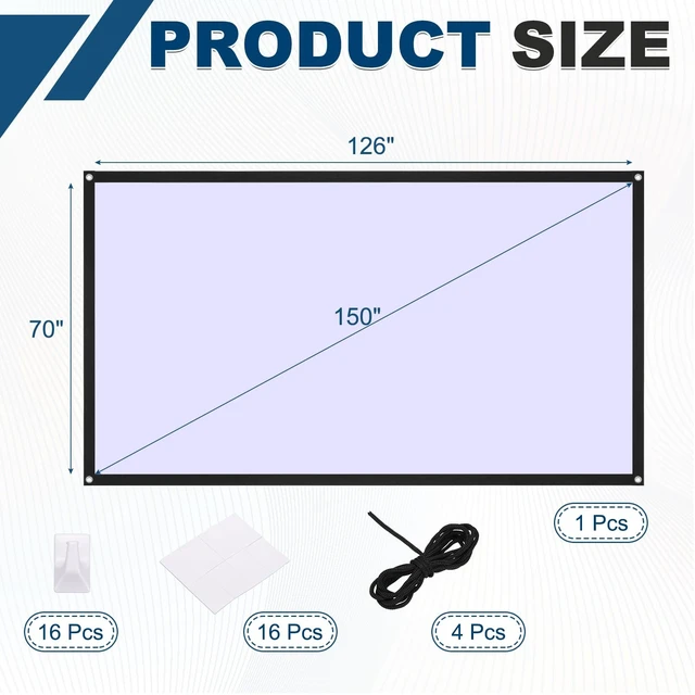 Alt view image 2 of 5 - MECCANIXITY Projector Screen 150 Inch 4K HD 16:9 Portable White Foldable Anti-Crease Movie TV Projector Screen for Camping Patio Backyard Bedroom Indoor Outdoor Wall Ceiling Hanging