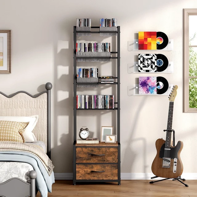 Alt view image 2 of 5 - HOOBRO CD Storage Rack with Drawer, 5-Tier DVD Organizer Shelf