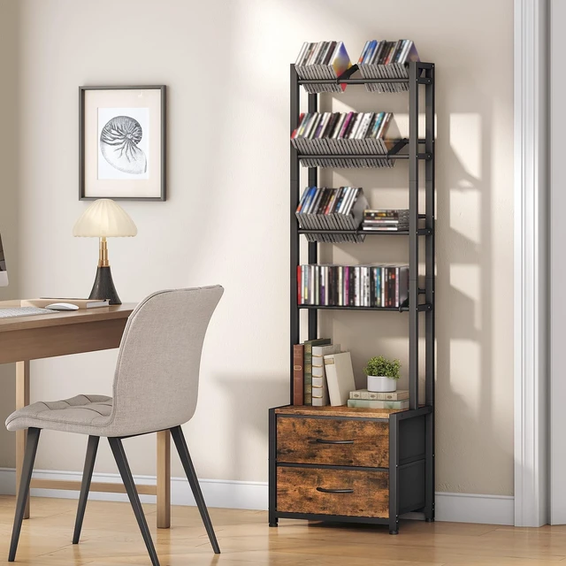 Alt view image 3 of 5 - HOOBRO CD Storage Rack with Drawer, 5-Tier DVD Organizer Shelf