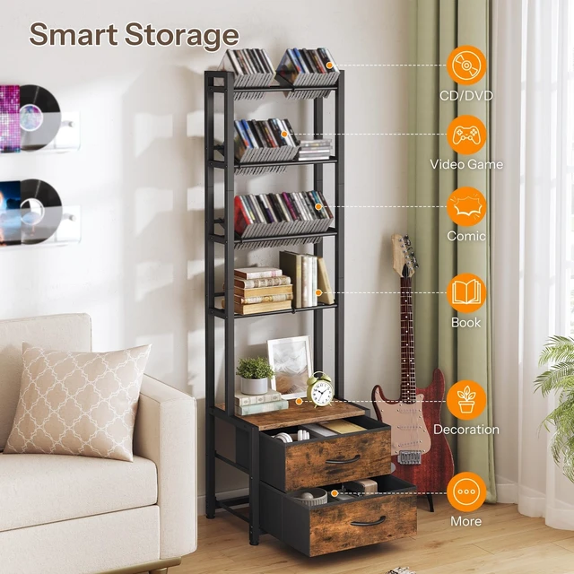 Alt view image 4 of 5 - HOOBRO CD Storage Rack with Drawer, 5-Tier DVD Organizer Shelf