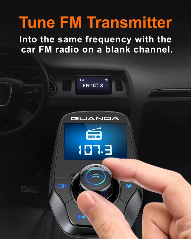 Alt view image 3 of 5 - Bluetooth FM Transmitter for Car, 1.44" Display, AUX in/Out, USB-C PD 30W