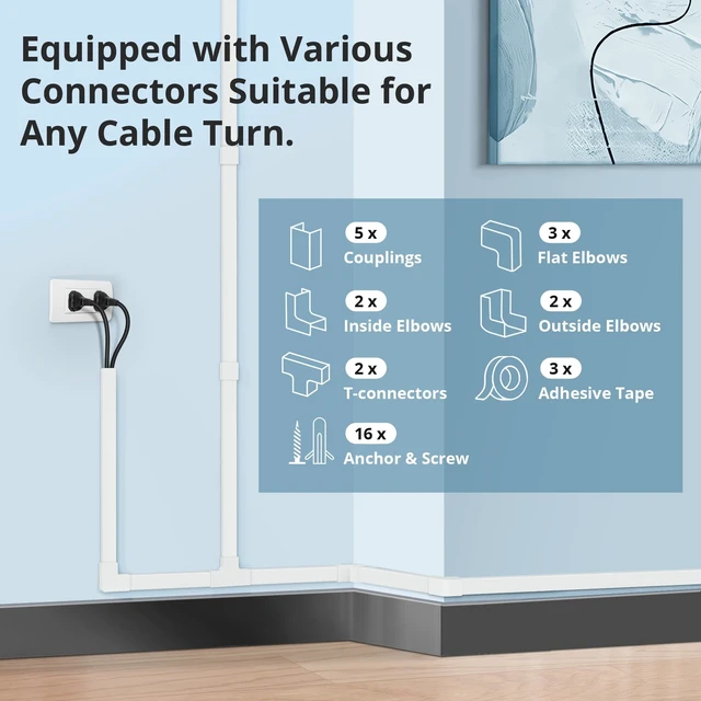 Alt view image 4 of 5 - Cord Covers for Wires on Wall Extra-Long 32ft (8xL4ft) TV Cable Hider Kit