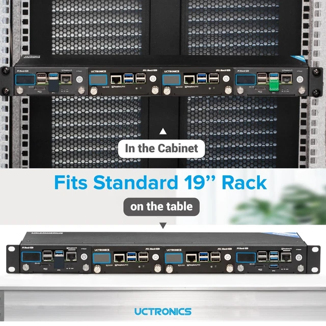 Alt view image 4 of 5 - UCTRONICS Raspberry Pi Rack Pro, 2 M.2 NVMe SSD Base for Pi5, 2 x SATA Shields for Pi4, with 4pcs Safe Shutdown and 0.96" Color LCD