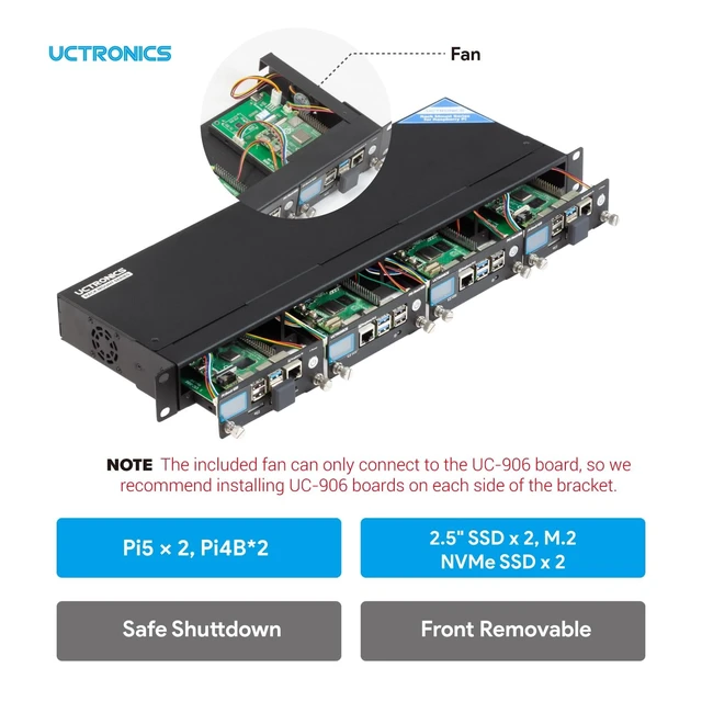 Alt view image 5 of 5 - UCTRONICS Raspberry Pi Rack Pro, 2 M.2 NVMe SSD Base for Pi5, 2 x SATA Shields for Pi4, with 4pcs Safe Shutdown and 0.96" Color LCD