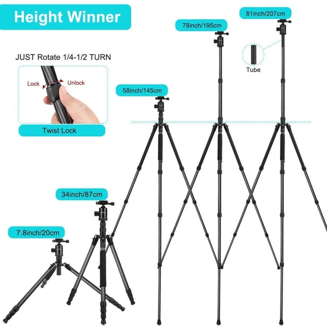 Alt view image 3 of 5 - JOILCAN 81" Carbon Fiber Camera Tripod,Professional Tripod Monopod with 360 Degree Ball Head and Carrying Case for Travel and Work Load up to 35Ibs