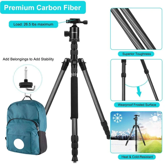 Alt view image 2 of 5 - JOILCAN 81" Carbon Fiber Camera Tripod,Professional Tripod Monopod with 360 Degree Ball Head and Carrying Case for Travel and Work Load up to 35Ibs