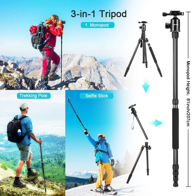 Alt view image 5 of 5 - JOILCAN 81" Carbon Fiber Camera Tripod,Professional Tripod Monopod with 360 Degree Ball Head and Carrying Case for Travel and Work Load up to 35Ibs