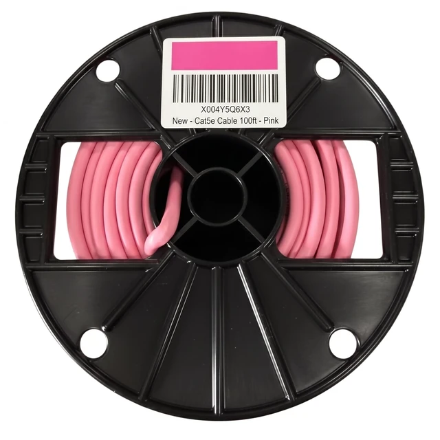 Alt view image 2 of 5 - AiCat Cat5e Ethernet Cable 100ft Riser CMR - Insulated Solid Bare Copper Wire, PoE++(4PPoE) Cat5e Cable FastReel, 24 AWG, ETL & UL Listed - 350MHZ /Gigabit Speed, Unshielded UTP Network Cable - Pink