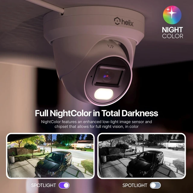 Alt view image 3 of 5 - Helix 4K/8-MP Security AI IP PoE Camera, 98ft Night Color, Human Detection, NDAA Compliant, Indoor Outdoor Surveillance Turret, Built in Mic, Support 256GB MicroSD, Deterrent, HLX-IP8M-T303EW-AI
