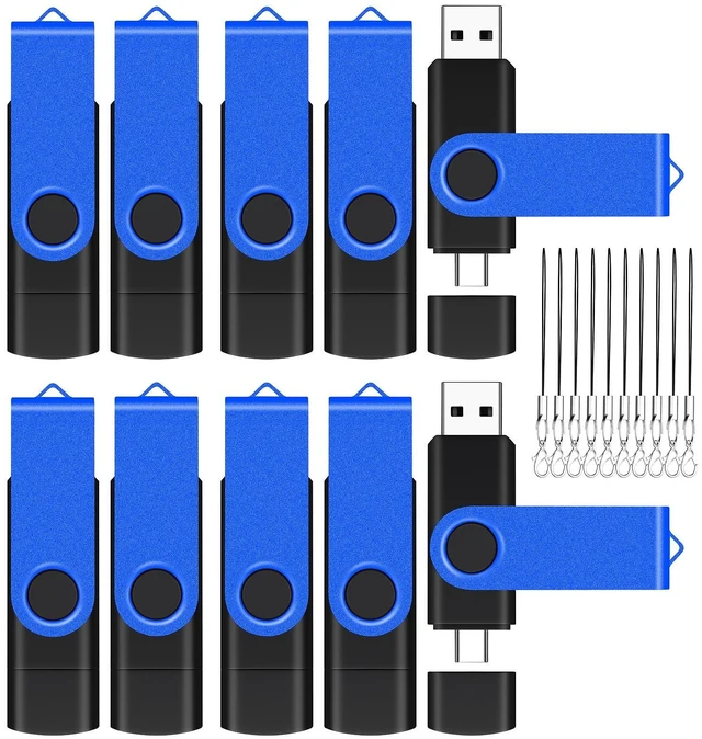 Main image of 16GB 10-Pack 2-in-1 Flash Drive EASTBULL OTG USB 2.0 Type-C Drive Blue