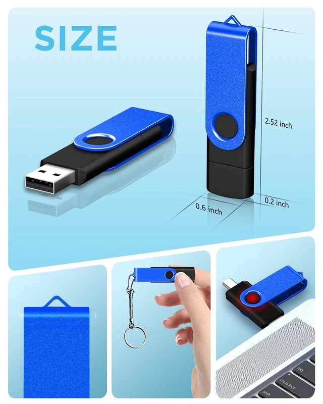 Alt view image 5 of 5 - 16GB 10-Pack 2-in-1 Flash Drive EASTBULL OTG USB 2.0 Type-C Drive Blue