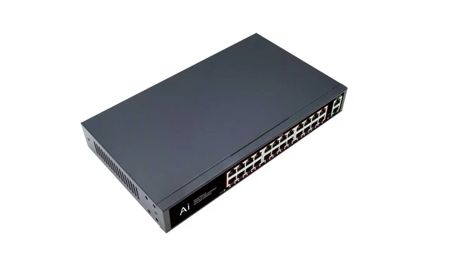 Alt view image 3 of 4 - 24Port Gigabit PoE Switch with 2Uplink Gigabit Ports, 26Port Unmanaged Ethernet PoE Switch with 320W Power, Support IEEE802.3af/at, VLAN, Metal Housing, Plug & Play (EW-24G20GB)