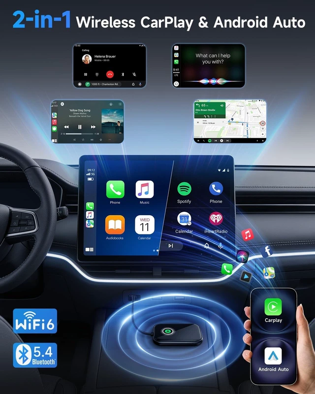 Alt view image 2 of 5 - AweEos Smarter CarPlay Pro 2-in-1 Wireless CarPlay & Android Auto Adapter, WiFi 6 & BT 5.4, Zero Latency Real-time Transmission, 5s Auto-Reconnect, Plug & Play, 98% Cars Compatible (2015+)