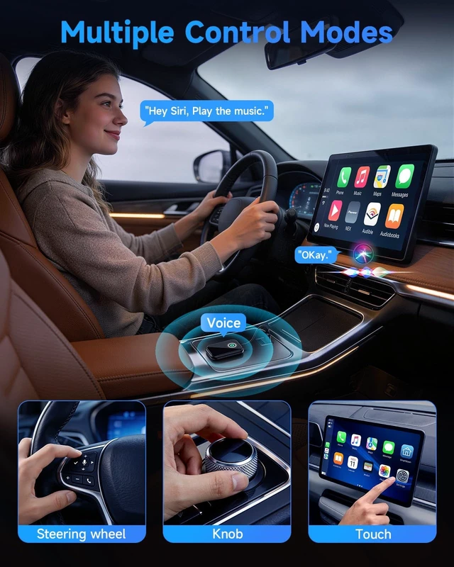 Alt view image 3 of 5 - AweEos Smarter CarPlay Pro 2-in-1 Wireless CarPlay & Android Auto Adapter, WiFi 6 & BT 5.4, Zero Latency Real-time Transmission, 5s Auto-Reconnect, Plug & Play, 98% Cars Compatible (2015+)