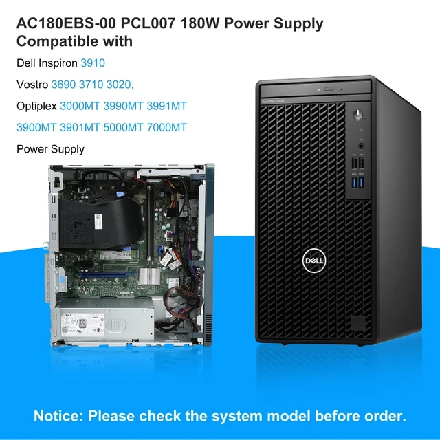Alt view image 2 of 5 - AC180EBS-00 PCL007 180W Power Supply PSU Compatible with Dell Inspiron 3910 Vostro 3690 3710 Optiplex 3990 3991 3900 3901 7000 MT AC180EBS-00 H180EBS-00 D180EBS-00 L180EBS-00 F3J97 Power Supply