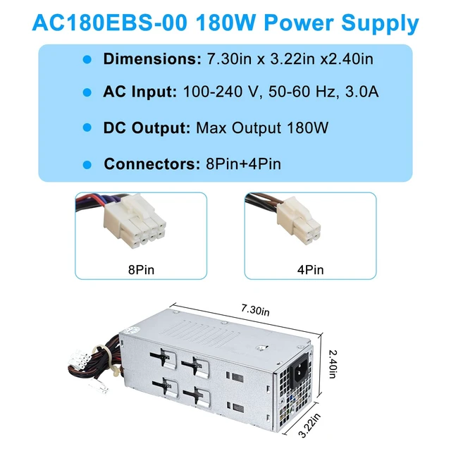 Alt view image 4 of 5 - AC180EBS-00 PCL007 180W Power Supply PSU Compatible with Dell Inspiron 3910 Vostro 3690 3710 Optiplex 3990 3991 3900 3901 7000 MT AC180EBS-00 H180EBS-00 D180EBS-00 L180EBS-00 F3J97 Power Supply