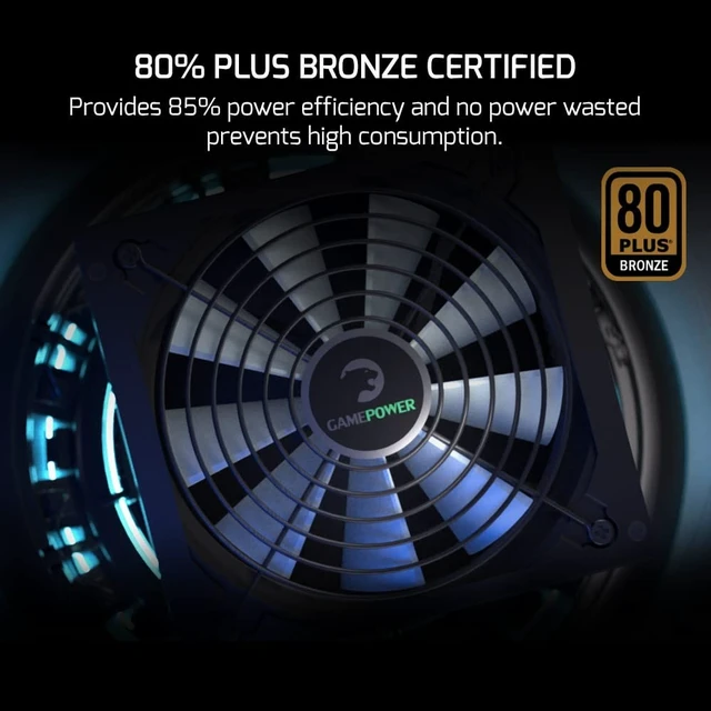 Alt view image 3 of 5 - GamePower Gp-750 PC Power Supply Unit: 750W, 80 Plus Bronze Certified, 85% Efficiency, Single +12V Rail, Low Noise 14 CM Fan, Ideal for Gaming PCs, Desktops, ATX, Micro ATX Desktop Computer - Black