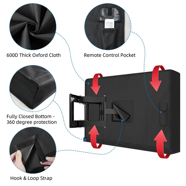 Alt view image 3 of 5 - Outdoor TV Cover 70 to 75 inch Weatherproof,600D Waterproof Full Protection TV Outdoor Covers for Outside Flat Screen TV, Black, Cover Size 68''W x 42.5''H x 4.5"D, Fit for Standard Mounts and Stands