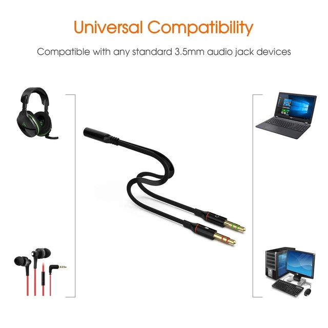 Alt view image 5 of 5 - Maeline Headphone Splitter Adapter, 3.5mm Mic Cable for Computer, Headset 3.5mm Female to 2 Dual Male Microphone Audio Stereo Jack Earphones Port to Gaming Speaker PC - 10 Pack