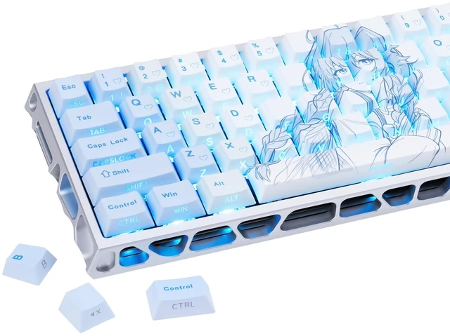 Main image of JOLINTAL White and Blue Shine Through Side Print Keycap for Gaming Keyboard