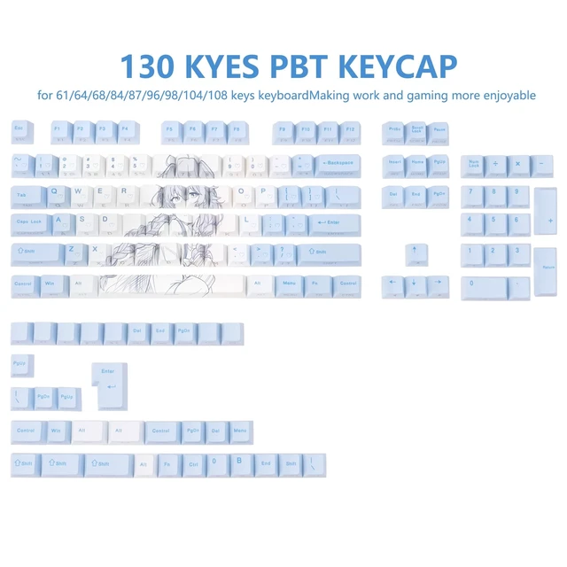 Alt view image 2 of 5 - JOLINTAL White and Blue Shine Through Side Print Keycap for Gaming Keyboard
