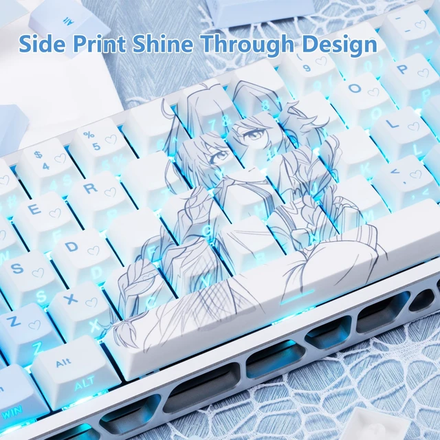 Alt view image 3 of 5 - JOLINTAL White and Blue Shine Through Side Print Keycap for Gaming Keyboard