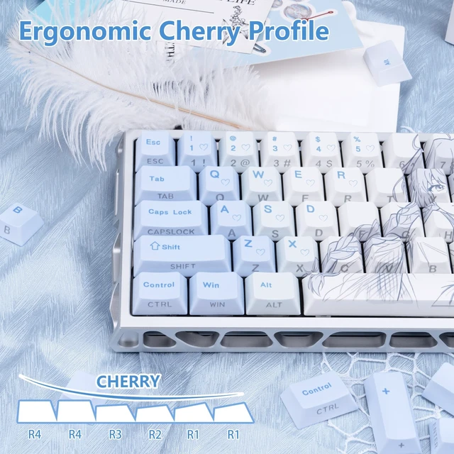 Alt view image 4 of 5 - JOLINTAL White and Blue Shine Through Side Print Keycap for Gaming Keyboard