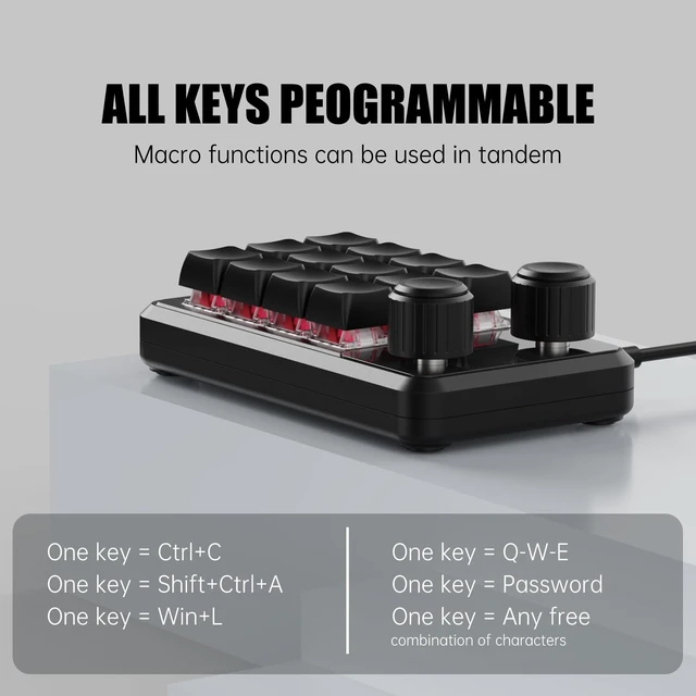 Alt view image 3 of 5 - MOSHOU Macro Pad with Macropad Knob,3-Layers Custom,12 Key Macro Keypad with Wireless Receiver,Hot swappable Switch Gaming Keyboard,Programmable Keyboard RGB,Mini Shortcut Keypad (Black)