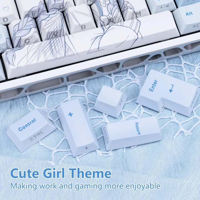 Alt view image 5 of 5 - JOLINTAL White and Blue Shine Through Side Print Keycap for Gaming Keyboard