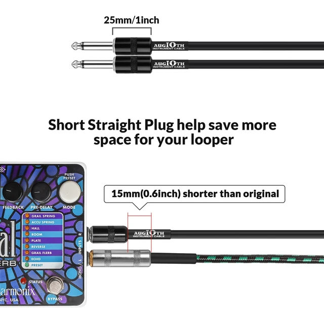 Alt view image 4 of 5 - Augioth 20 FT Guitar Cable 6 M Straight to Angled 2Pack