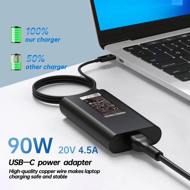 Alt view image 4 of 5 - 90W USB C Type C Laptop Charger fit for Dell XPS 13 Precision 3540 Latitude 5520 5400 3400 3500 5410 5430 7300 5550 5300 2in1,7400 2in1,7390 2in1,7200 2in1,0TDK33 AC Adapter Power Cord