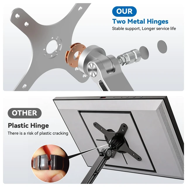 Alt view image 4 of 5 - YCNEW Portable Monitor Stand VESA Mount, Tilt & Rotation Joints Use Metal Hinges, Foldable Aluminum Desk Mount for 13-18.5 Inch & up to 5.5 lbs Small Monitors, Suitable for Home Office Travel (Silver)