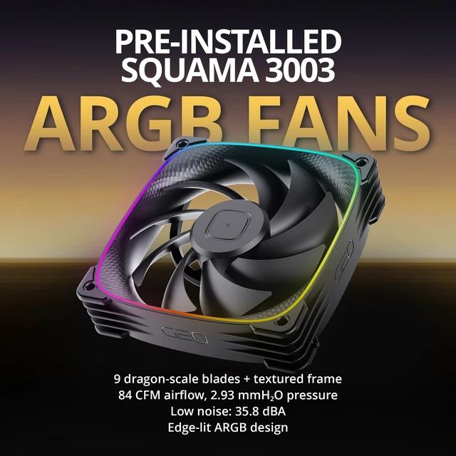 Alt view image 5 of 5 - Geometric Future Eskimo Plus 36-360mm AIO CPU Liquid Cooler - 30mm-Thick Squama 3003 PWM ARGB Fans x 3-1.5 L/min High-Flow Pump - Intel LGA 1851/1700, AMD AM5/AM4 - Black, GEO-EPS-36B