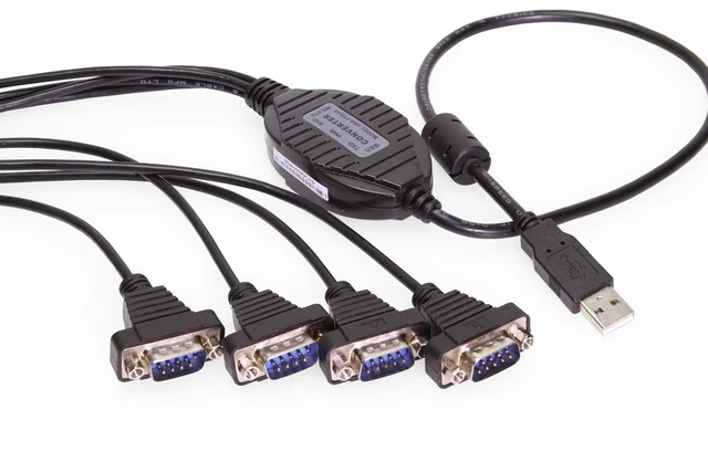 Main image of Gearmo 4 Port Serial to USB Adapter with FTDI Chipset, 4 x DB9 Male 9 Pin Ports with Hex Nuts, Windows 11, 10, 8, 7, Linux & Mac, Plug-and-Play, ESD & Surge Protection (5ft Length)