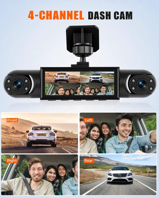 Alt view image 3 of 5 - UNITOPSCI 360 4 Channel 1080P Dash Cam Front and Rear Inside Left Right, 3.16" Dash Camera for Cars, Built-in Loop Recording, Motion Detection, 8 IR Lamps Night Vision, Reversing Help