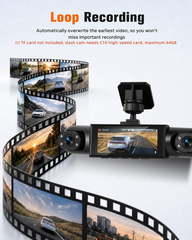 Alt view image 5 of 5 - UNITOPSCI 360 4 Channel 1080P Dash Cam Front and Rear Inside Left Right, 3.16" Dash Camera for Cars, Built-in Loop Recording, Motion Detection, 8 IR Lamps Night Vision, Reversing Help