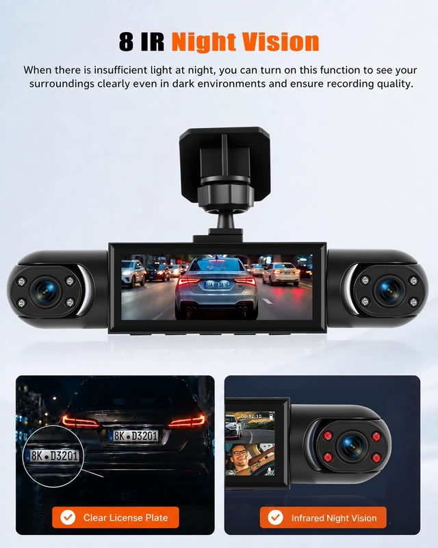 Alt view image 4 of 5 - UNITOPSCI 360 4 Channel 1080P Dash Cam Front and Rear Inside Left Right, 3.16" Dash Camera for Cars, Built-in Loop Recording, Motion Detection, 8 IR Lamps Night Vision, Reversing Help
