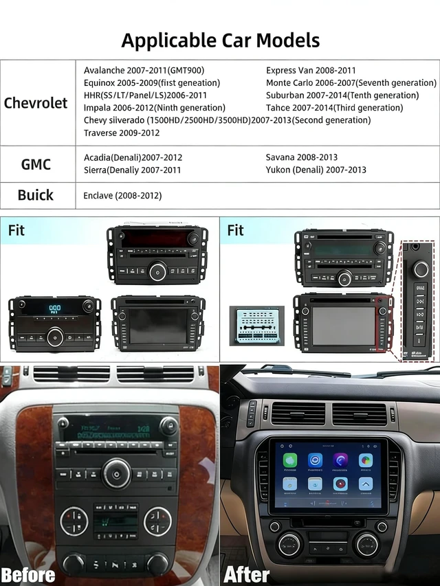 Alt view image 2 of 5 - Surakey Android 13 Car Radio Stereo for Chevy Tahoe Suburban 2007-2014, 10 inch Touch Screen Stereo, Head Unit w/Apple Carplay & Android Auto/GPS/Sat Nav/WiFi/Bluetooth/MirrorLink/Backup Camera 2+64G