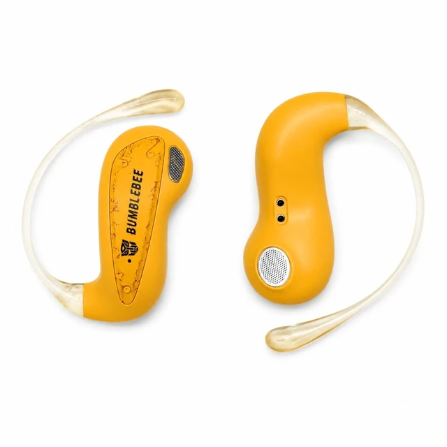 Alt view image 5 of 5 - Transformers Flux T86 Ear-Hook Bluetooth Wireless Earbuds, Heavy-Duty Zinc Alloy Armor Charging Case, 14.2mm Hi-Fi Drivers, Built-in Mic, Game & Music Modes, Sports Earphones (Bumblebee Yellow)