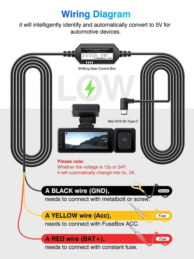 Alt view image 5 of 5 - Hardwire Kit for Dash Cam, 24/7 Parking Mode Type-C Cable