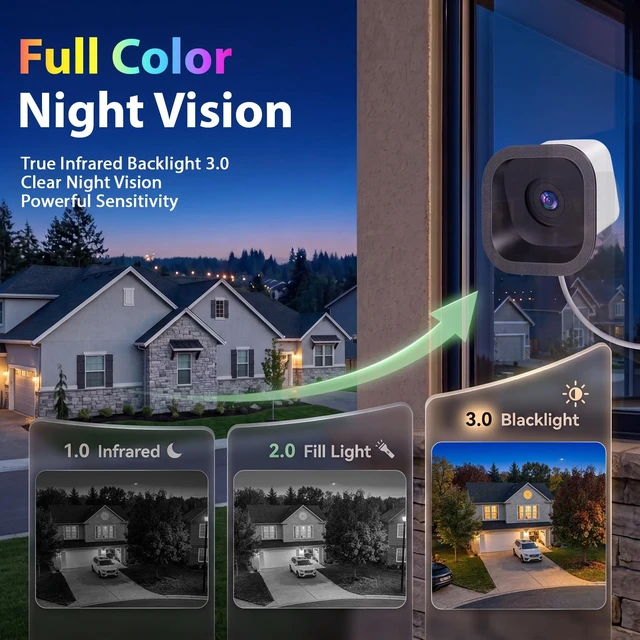 Alt view image 3 of 5 - Carltec No Drill 2K Window Security Camera, Starlight Color Night Vision, Anti-Glare Anti-Reflection, 2.4GHz&5GHz WiFi Indoor Camera for Outdoor Monitoring,24/7 Recording,Local & Cloud Storage