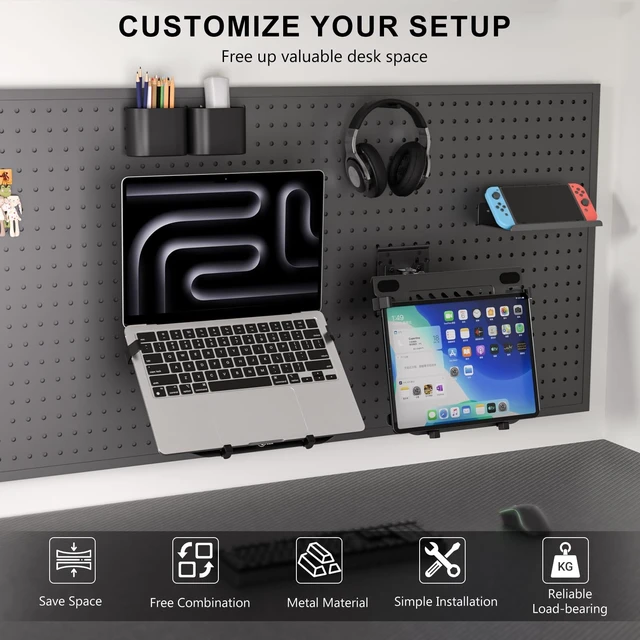 Alt view image 2 of 5 - WALI Articulating Pegboard Adjustable Mount for Laptop and Monitor