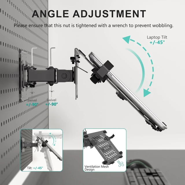 Alt view image 3 of 5 - WALI Articulating Pegboard Adjustable Mount for Laptop and Monitor