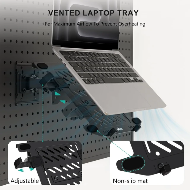 Alt view image 4 of 5 - WALI Articulating Pegboard Adjustable Mount for Laptop and Monitor