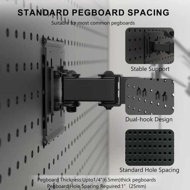 Alt view image 5 of 5 - WALI Articulating Pegboard Adjustable Mount for Laptop and Monitor