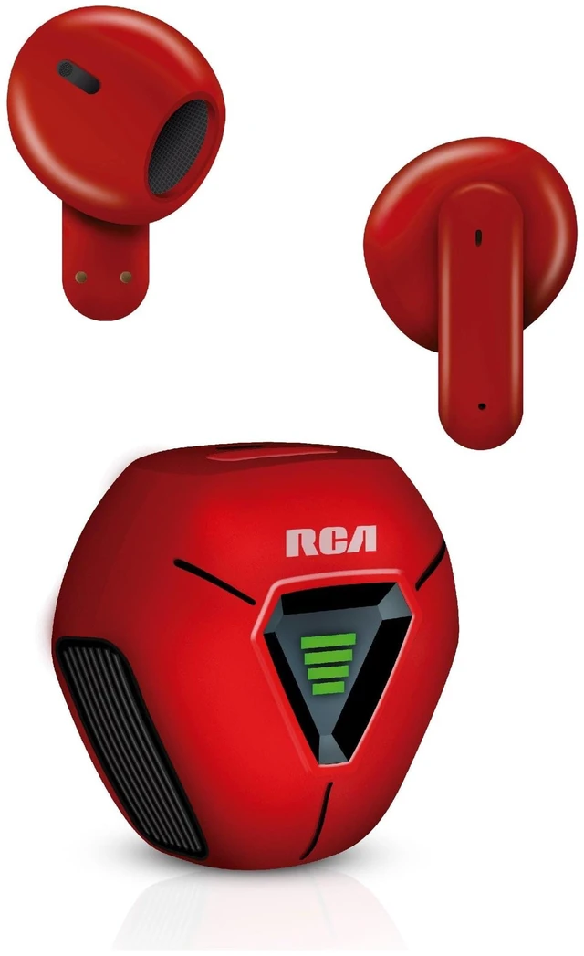 Main image of RCA Wave-78 True Wireless Earbuds, Bluetooth 5.2 Headphones with Microphone, Charging Case, 20H Playtime, Hi-Res Audio, Sweat Resistant, Compact in-Ear Design, Noise Cancelling, Red