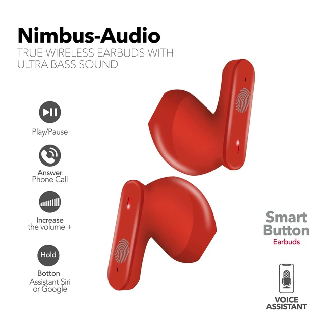 Alt view image 4 of 5 - RCA Wave-78 True Wireless Earbuds, Bluetooth 5.2 Headphones with Microphone, Charging Case, 20H Playtime, Hi-Res Audio, Sweat Resistant, Compact in-Ear Design, Noise Cancelling, Red