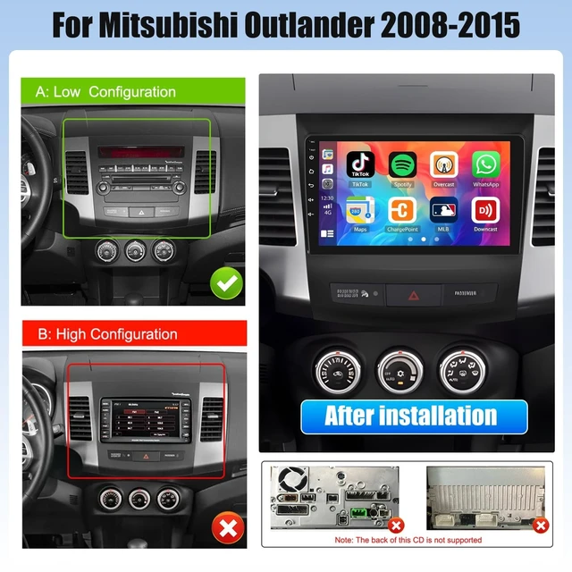 Alt view image 2 of 5 - SIXTOP Car Radio for Mitsubishi Outlander/Citroen C-Crosser/Peugeot 4007 2008-2015 Wireless CarPlay Android Auto 9 Inch IPS Touch Screen Bluetooth 5.2 FM/RDS EQ SWC Waterproof Backup Camera