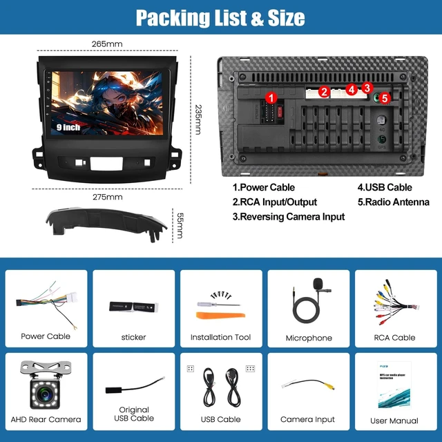 Alt view image 3 of 5 - SIXTOP Car Radio for Mitsubishi Outlander/Citroen C-Crosser/Peugeot 4007 2008-2015 Wireless CarPlay Android Auto 9 Inch IPS Touch Screen Bluetooth 5.2 FM/RDS EQ SWC Waterproof Backup Camera